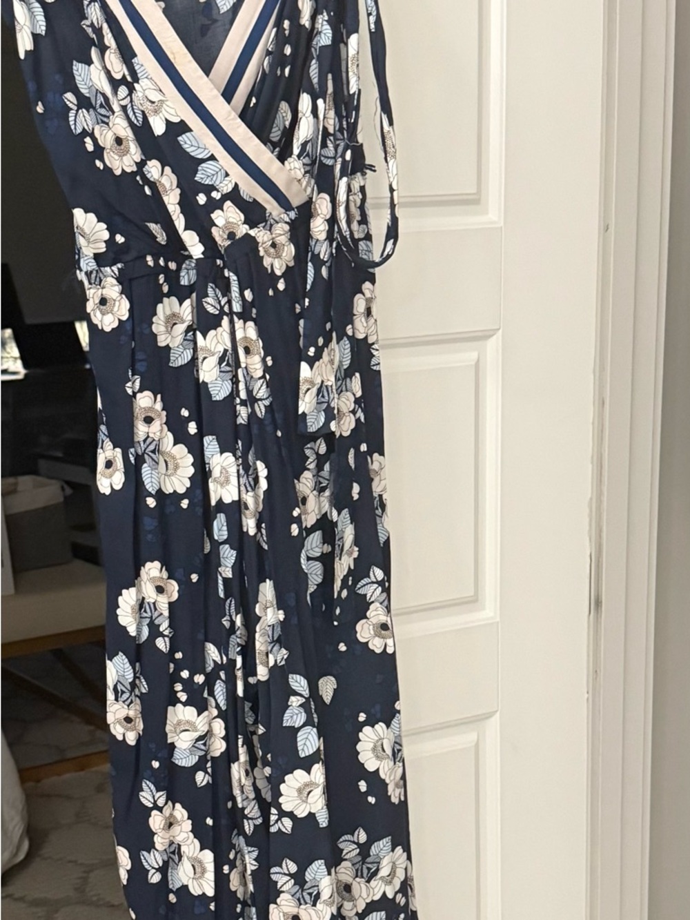 Seafolly Australia Navy Blue Floral Wrap Maxi Dress - Size L